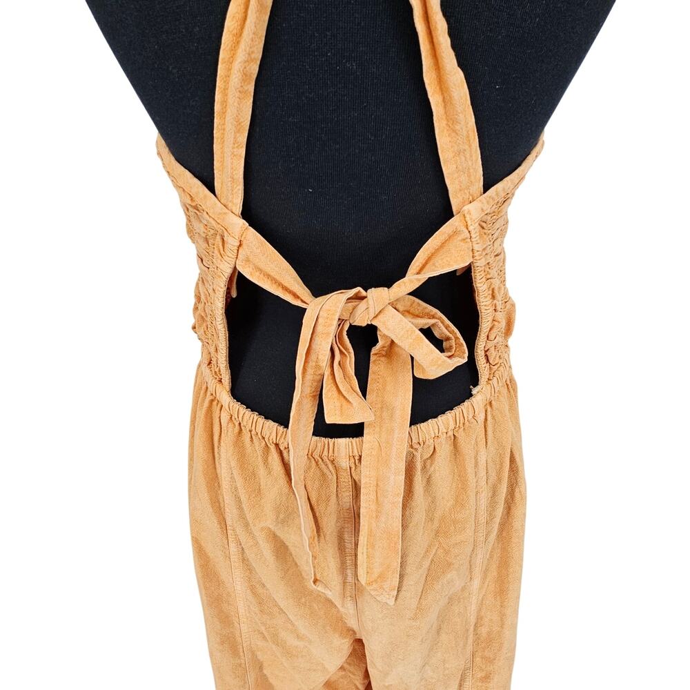 Free People Forever Always Melo Pearl Smocked Tie Back Wide Leg Boho Jumpsuit L - Picture 6 of 13